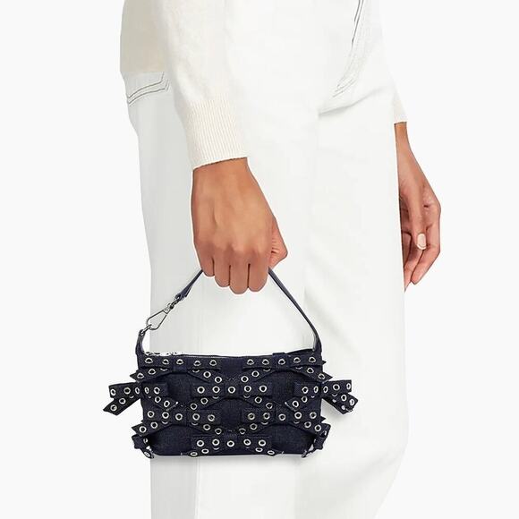 GANNI Denim Small Bow Eyelet Butterfly Denim Pouch bag - Picture 11 of 12